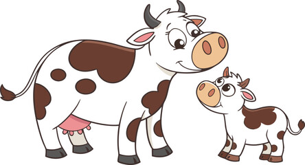 Cow and baby cow illustration vector design, Cow logo design, Cow illustration vector design