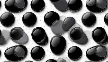 Abstract black and gray smooth pebbles on light background  