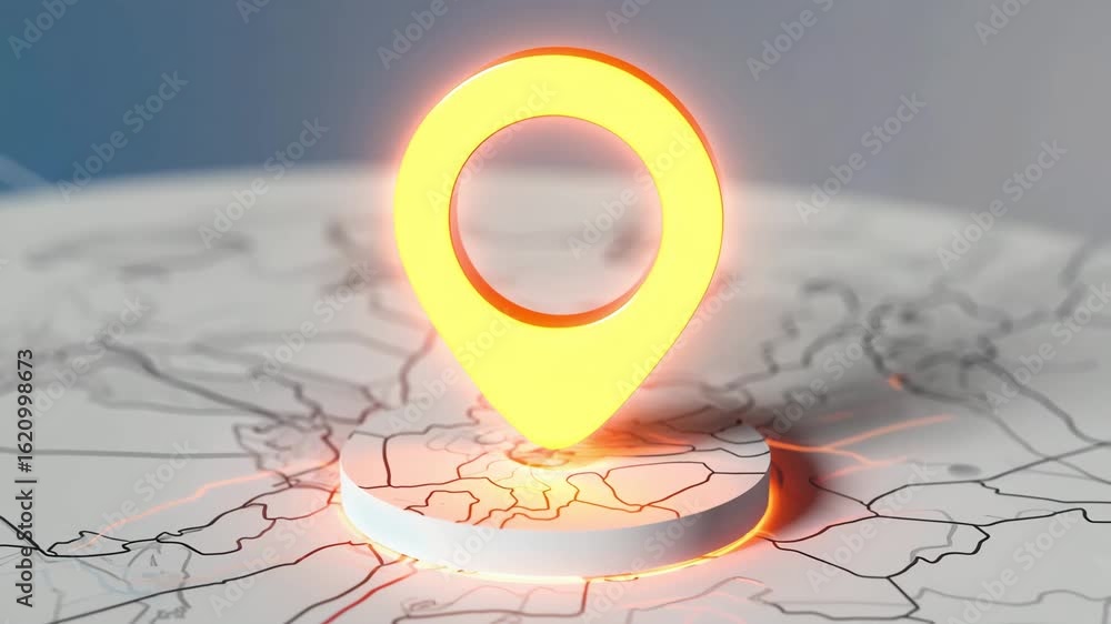 Poster glowing 3d location marker on a map representing digital navigation concept