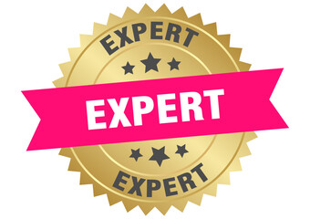 expert. expert round pink and gold label isolated on transparent background