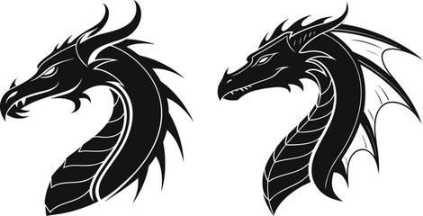 Black and white tribal dragon tattoo design vector illustration