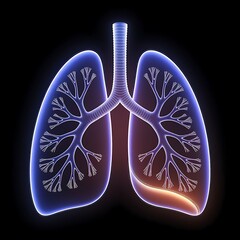Glowing human lungs with diseased lower section