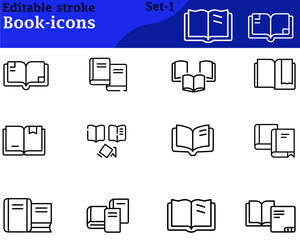 An open book with visible text lines and a bookmark, representing knowledge, reading, education, literature, study, library, research, and academic resources in a clean, minimal icon style.