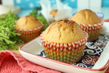Homemade Golden Muffins on Tray