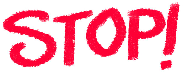 Word STOP! in hand-drawn in red with a transparent background