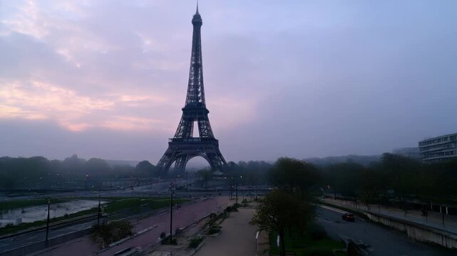 Eiffel Tower at Sunrise in Paris, France
