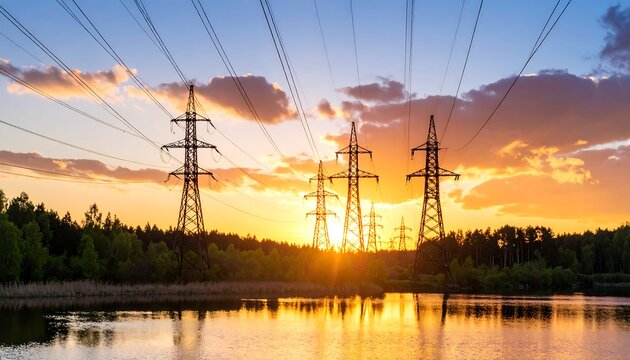 Sunset over power lines