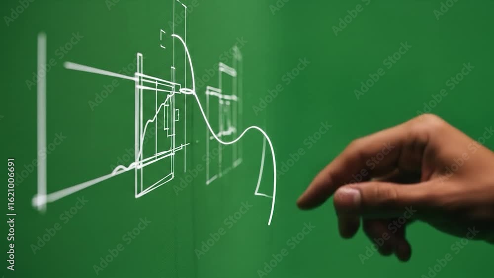 Poster interactive data analysis: finger tracing line graph on green screen display