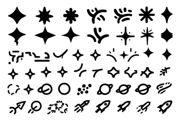 Obraz premium Black vector floral icons with nature elements and silhouettes