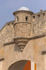 View of the historic walls that defended the Spanish colonial city of Campeche, Mexico.