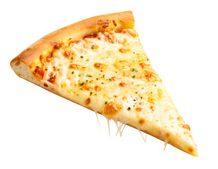 Hot pizza slice with cheese pull, isolated PNG