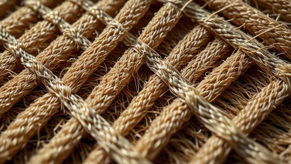 Fototapeta premium Detailed Texture of Natural Sisal Fiber Cloth in Soft Golden Handwoven Pattern
