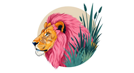 Isolated Lion with Pink Mane