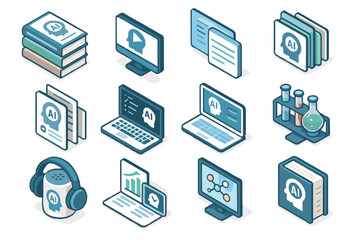 Simulations exercises case icon vector tutor coding flashcards reference studies ai virtual