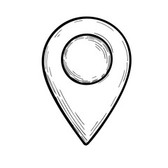 Vintage sketch of a map pin with circular center  