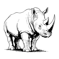 Fototapeta premium Vintage sketch of a rhinoceros illustrating its strong physique 