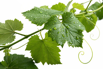 Fresh Grapevine Leaves with Water Drops