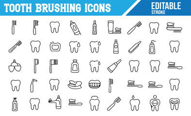 Tooth Brushing and Oral Care Icon Set for Dental Hygiene