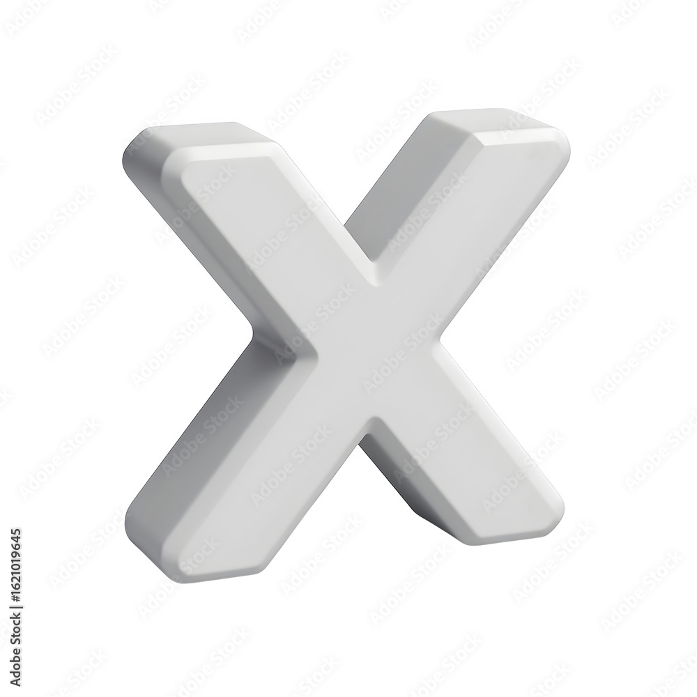 Poster a simple white letter x symbol rendered in 3d with a soft shadow on a transparent background