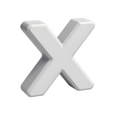A simple white letter x symbol rendered in 3d with a soft shadow on a  transparent background