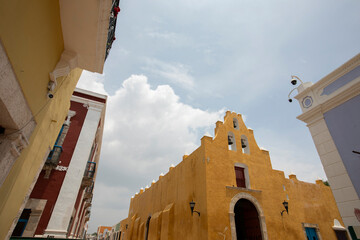 Beautiful Spanish colonial architecture and church in the city center of Campeche, Mexico.