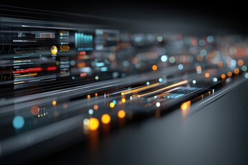 Abstract futuristic user interface with glowing digital data visualizations