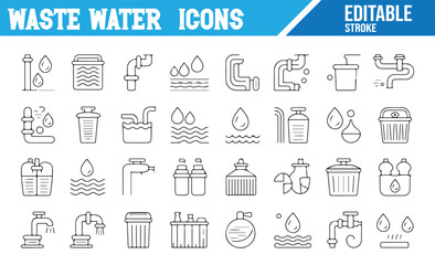 Editable Vector Icons for Waste Water Purification and Treatment