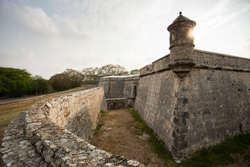 A historic Spanish Colonial fortification stands in Campeche, Mexico.
