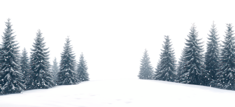 PNG A snowy landscape with many pine trees covered in snow background outdoors scenery.