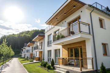 Place for living. Close up of a beautiful street with many houses on it