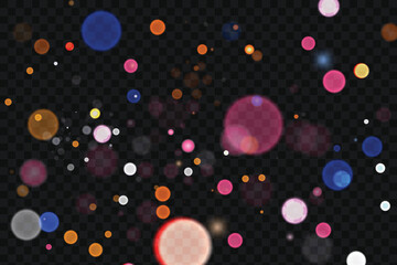 Sparkling glare light effects with colorful shimmer. Beautiful lens flare effect with bokeh, glittery particles and rays. Shining abstract background. Vector illustration