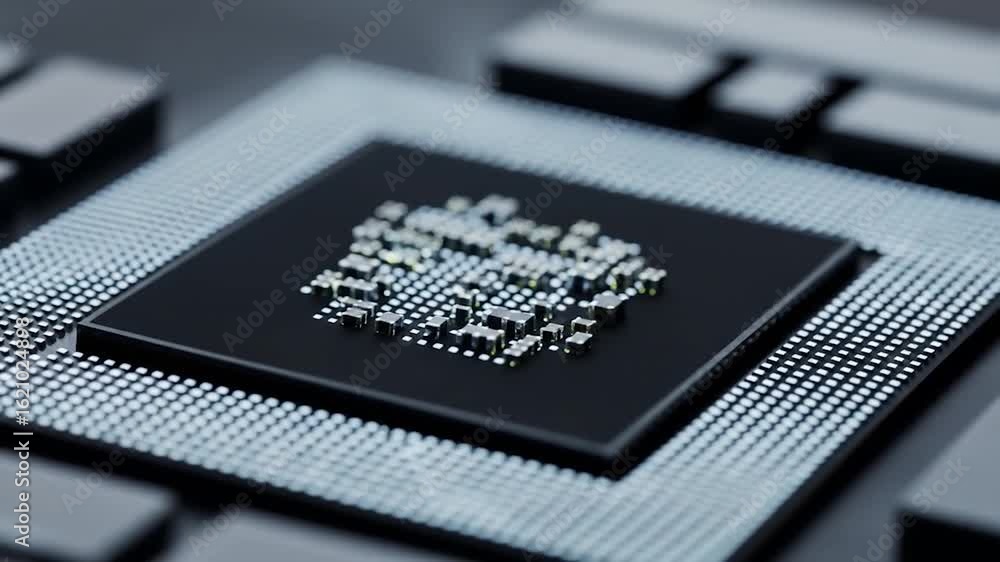 Poster microchip close-up: high-tech circuitry and modern computing power