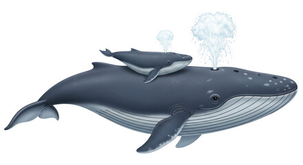 Isolated Whale and Baby Whale Cartoon