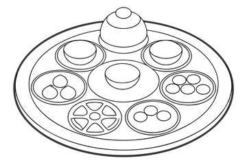 Jewish Seder Plate Line Art Vector Design