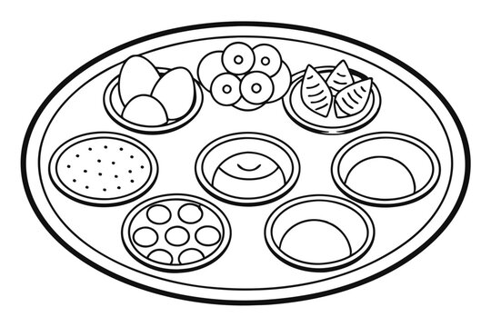 black and white seder plate with food clip art preview