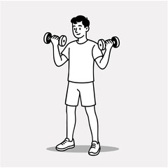 Minimalist line art vector of a man exercising. Clean black and white design, full body, flat style, isolated on white. Represents health, fitness, movement, and daily workout routine.
