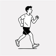 Minimalist line art vector of a man exercising. Clean black and white design, full body, flat style, isolated on white. Represents health, fitness, movement, and daily workout routine.
