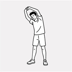 Minimalist line art vector of a man exercising. Clean black and white design, full body, flat style, isolated on white. Represents health, fitness, movement, and daily workout routine.
