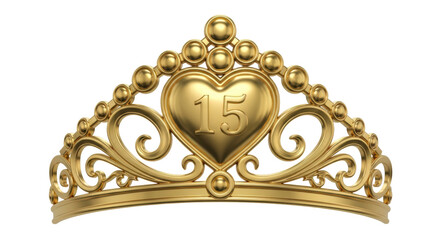 Isolated golden tiara with heart and number 15