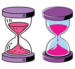Hourglass Timer Sand Clock Set Purple Pink Blue Vector Time Countdown Deadline Icon Collection