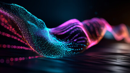 Neon Synthwave Particle Waves - 8K Fractal Light Interference with Vector Spline Curves on Dark Futuristic Background