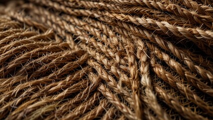 Fototapeta premium Macro Texture of Handwoven Jute Fibers Showing Rough Organic Burlap Weave