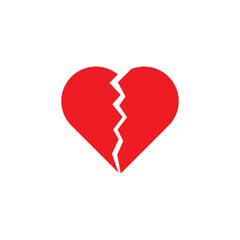 Red broken heart icon. Red Heart broken to two pieces vector illustration icon or logo, broken heart concept, breakup or divorce. eps10