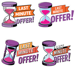Last Minute Offer Hourglass Timer Set Purple Orange Urgent Sale Promotion Vector Marketing Badges