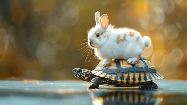 Speed vs Patience, Surreal Bunny on Tortoise Scene