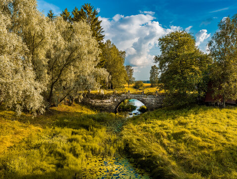 kOld Stone Bridge over Stream in Rusko, Southern Finland