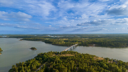 Obraz premium Aerial Drone View of Kustavi Bridge and Baltic Sea, Finland