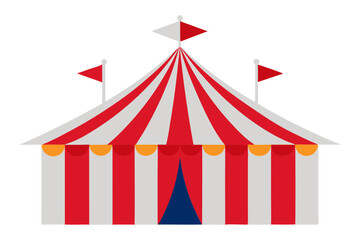 Carnival Tent with Colorful Stripes and Triangular Flags Vector