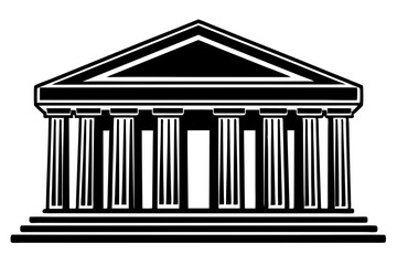 Greek Style Bank Architecture Vector with Bold Outline