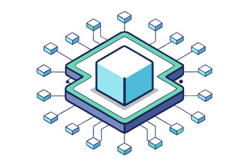 Isometric CPU Icon Vector with Labeled Components
